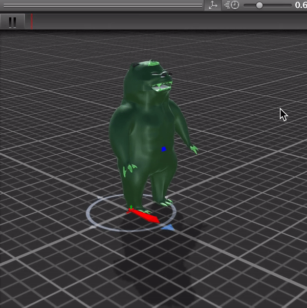 A 3D model of a green bear raising its arm